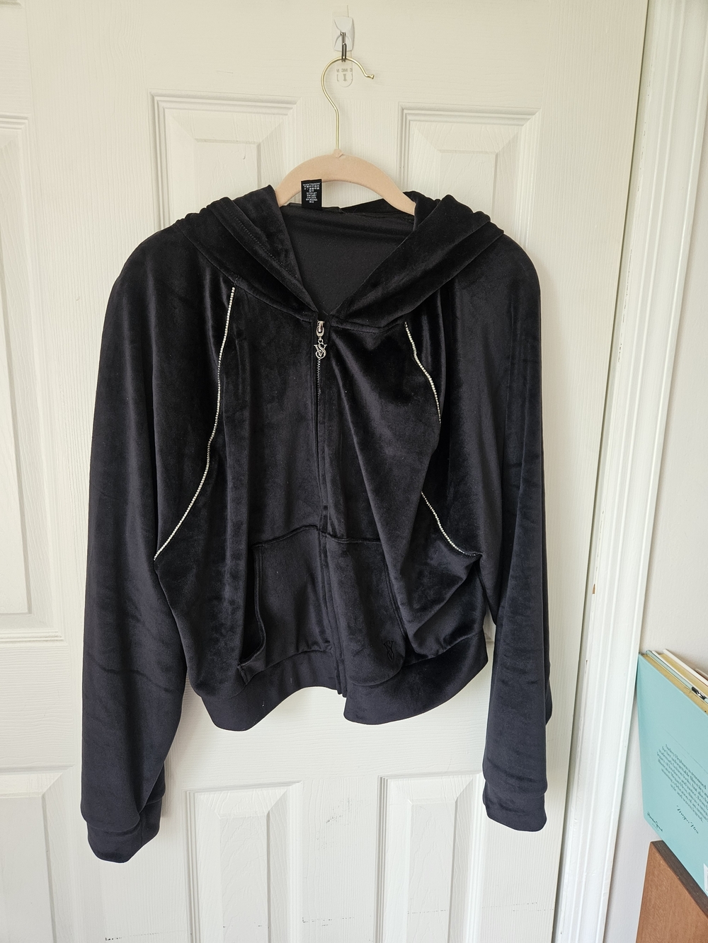 Victoria Secret Black Velvet Zip-Up Hoodie Jacket - Large